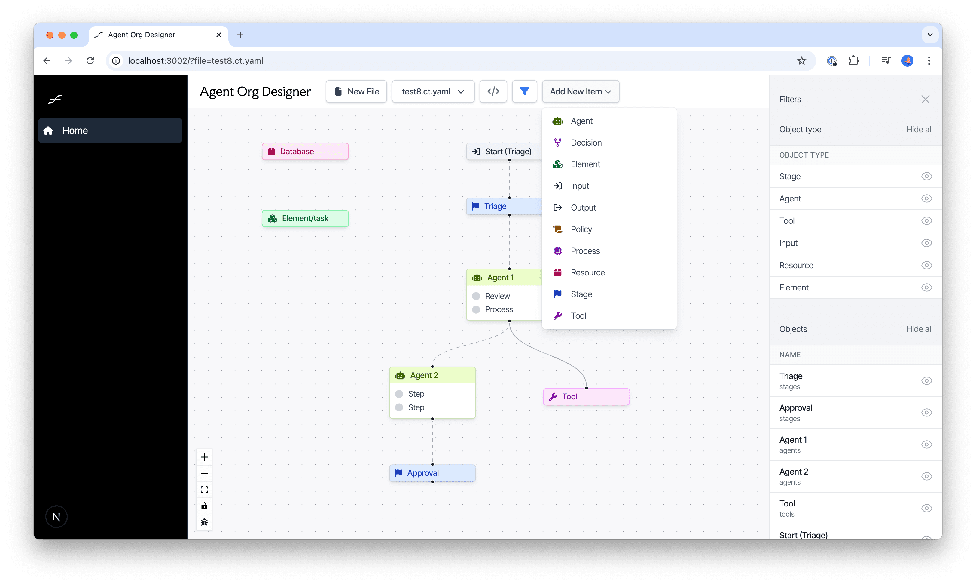 Agent org designer canvas view
